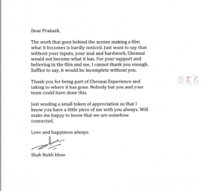 SRK appreciation letter